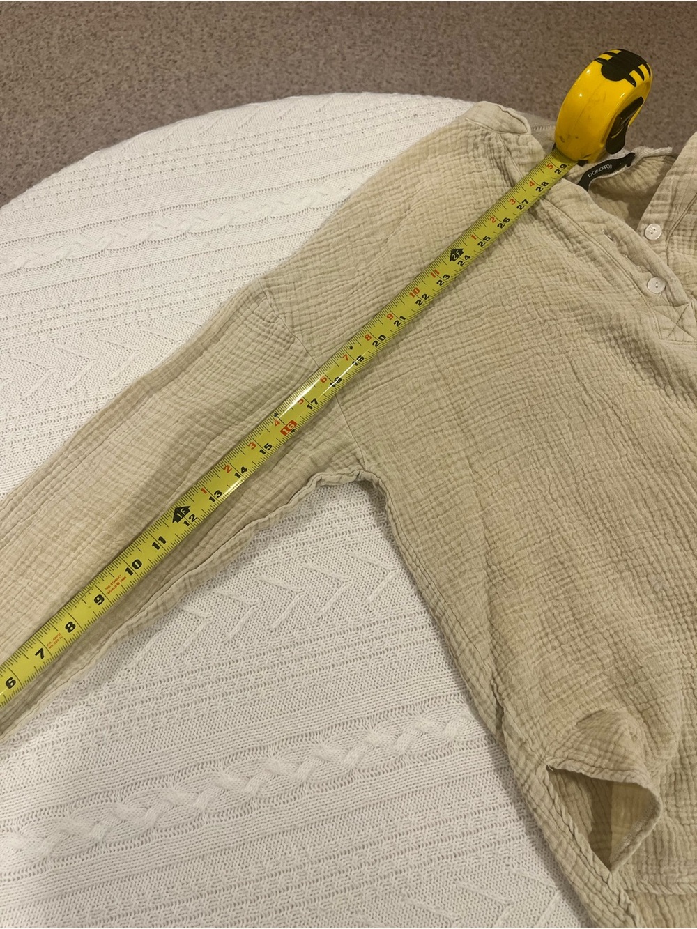 Dokotoo Beige Double Gauze Cotton Henley Tunic Top - Size Medium - Picture 7 of 7